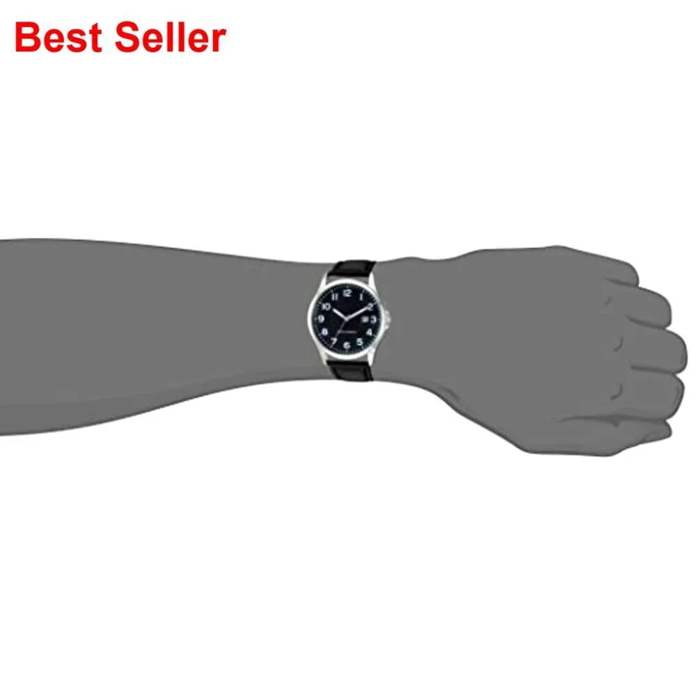 Men's 42mm Analog Watch with Black Faux Leather Band